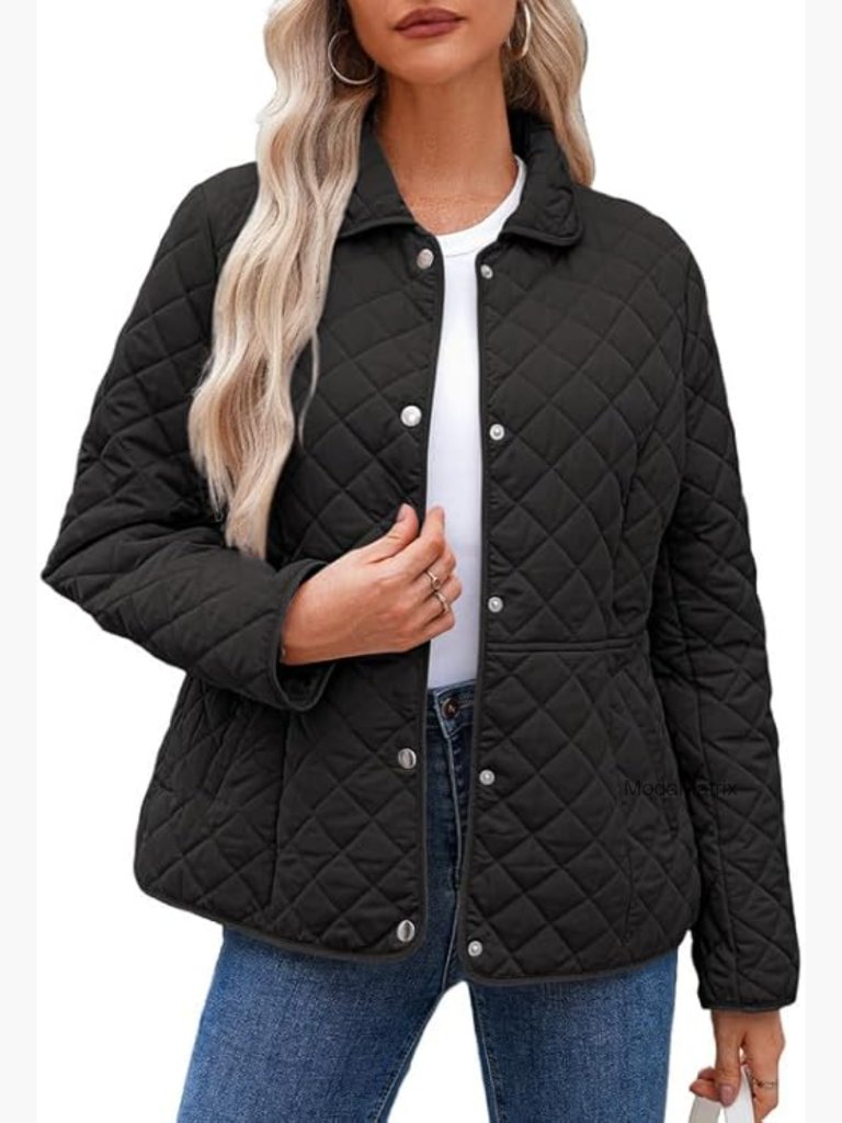 Quilted Diamond Button Down Puffer Jacket Winter Coat Womens